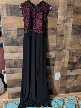 Morgan & Co. Black Maxi Dress with Burgundy Lace Bodice